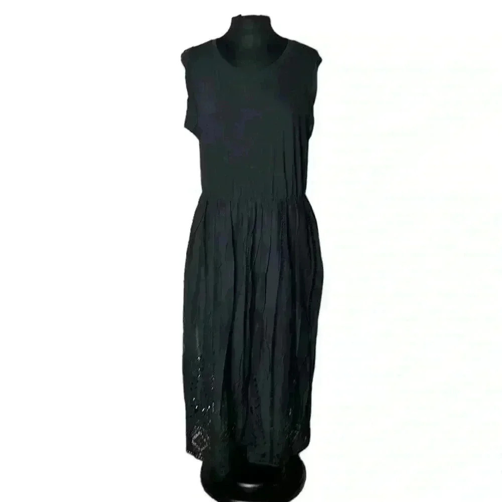 Good Hart Black Sleeveless Midi Eyelet Dress Size L